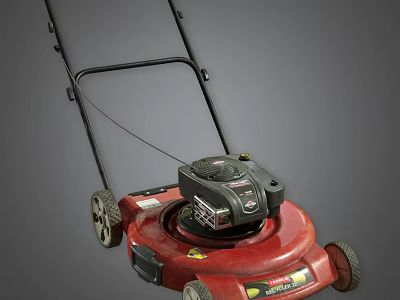 Red Agricultural Lawn Mower With Black Handle Wheels And Engine Components 3d model