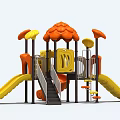 Colorful Kids Outdoor Playground Equipment With Yellow Orange Slides And Canopy Roof