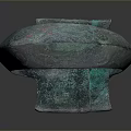 Antique Bronze Household Item Featuring Circular Design Intricate Carvings And Greenish Blue Patina