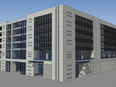 Modern Office Building With Stone Exterior And Floor To Ceiling Glass Windows 3d model