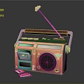 Vintage Portable Radio Cassette Player With Colorful Design Antenna And Cassette Tapes