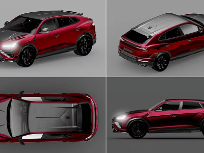 Red Sporty SUV Car Displayed In Multiple Angles With Sleek Exterior Design 3d model