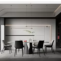Modern Restaurant Interior Design With Dining Table Chairs Hanging Lights And Decorative Plant