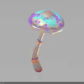 Colorful Mushroom With Iridescent Cap And Striped Stem On Black Background