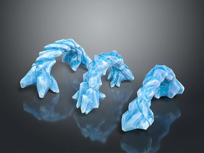 Blue Ice Landscape Featuring Curved Arches Surface Texture and Black Background Reflections 3d model
