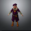 3D Fantasy Character With Purple Robe Hat Beard And Orange Boots