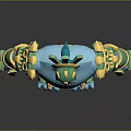 Blue Mythical Warrior Creature With Green Headdress And Gold Armor Details