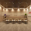Modern Chinese Style Shop Front Desk With Wooden Walls Circular Decor And Marble Countertop