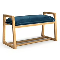 Modern Wooden Bench With Blue Cushion And Oak Frame For Living Room