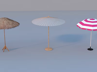 Patio Sunshade Umbrellas With Straw White And Pink Striped Design Styles 3d model
