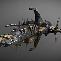 Sci Fi Spaceship Detailed Mechanical Design With Black Yellow Gray Armor And Weapons