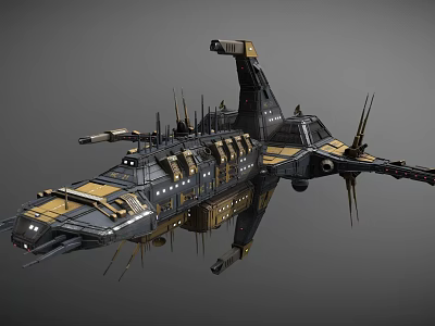Sci Fi Spaceship Detailed Mechanical Design With Black Yellow Gray Armor And Weapons 3d model