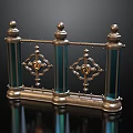 Ornate Metal Fence Featuring Blue Columns Spherical Finials And Intricate Patterns