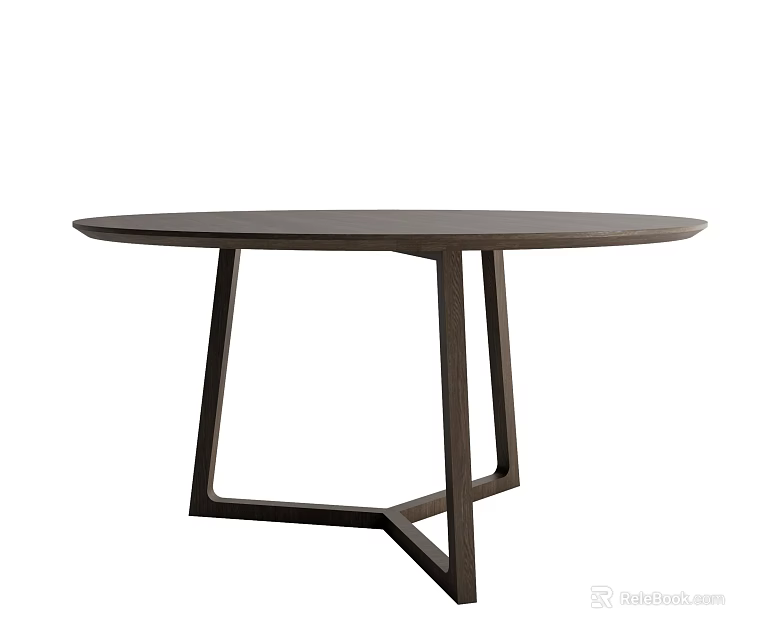 Modern Round Dark Wooden Dining Table With Unique Geometric Legs Design 3d model