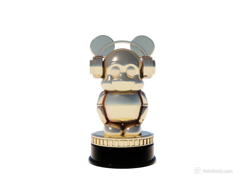 Golden Mickey Mouse Ears Trophy With Shiny Metallic Finish And Black Base 3d model 