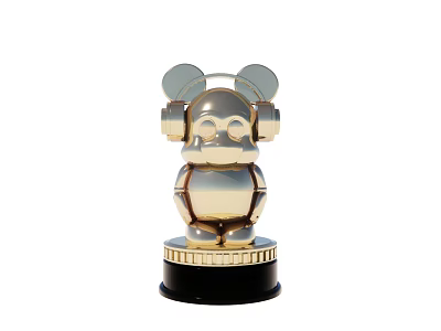 Golden Mickey Mouse Ears Trophy With Shiny Metallic Finish And Black Base 3d model