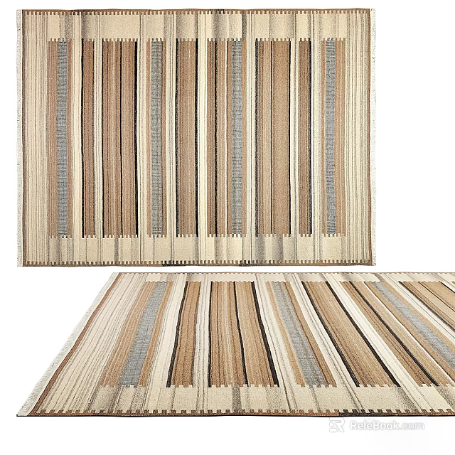 Square Woven Striped Rug with Beige Brown Gray Neutral Tones Design 3d model 