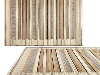 Square Woven Striped Rug with Beige Brown Gray Neutral Tones Design 3d model