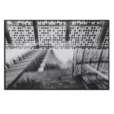 Black and White Abstract Painting With Geometric Grid Patterns And Flowing Lines 3d model