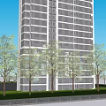 Modern High Rise Residential Buildings Featuring Glass Curtain Walls And Surrounding Trees