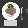Grilled Steak Dinner Served With Broccoli On White Plate And Wine Glass Fork Knife Napkin