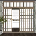 Wooden Frame Sliding Doors With Grid Design Glass For Modern Kitchen Interior