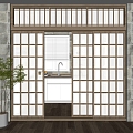 Japanese style sliding door solid wood sliding door 3d model