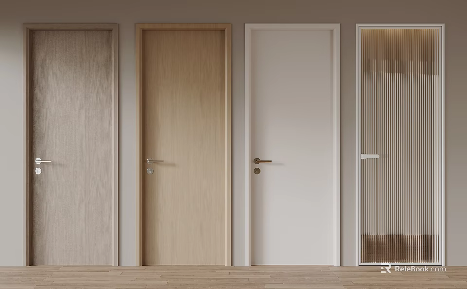 Four Modern Hinged Doors With Wooden White And Vertical Slat Designs 3d model 