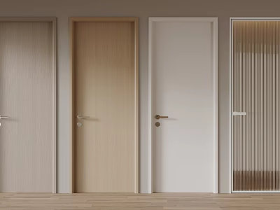 Four Modern Hinged Doors With Wooden White And Vertical Slat Designs 3d model