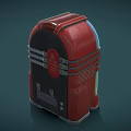 Red Retro Jukebox Speaker With Neon Lights And Vintage Control Panel Design