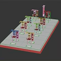 Modern Display Stand With Multiple Red And White Pavilion Models 3d model
