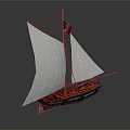 Wooden Boat Model With White Sails Italian Flag And Red Blue Hull Display Design