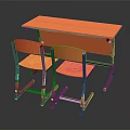 Orange Desk And Two Chairs Furniture Set With Gray Metal Legs