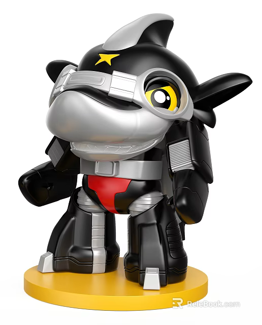 Mechanical Style Toy Figure With Goggles And Black Silver Red Colors 3d model 