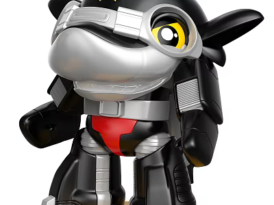 Mechanical Style Toy Figure With Goggles And Black Silver Red Colors 3d model