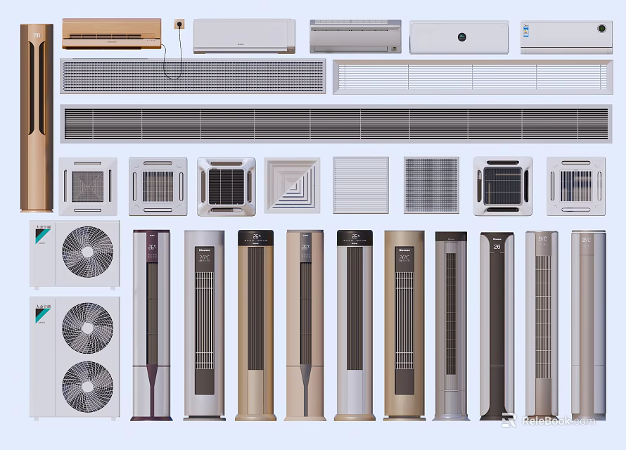 Various Types Of Air Conditioner Fans With Modern Designs And Different Styles 3d model 