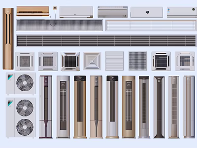 Various Types Of Air Conditioner Fans With Modern Designs And Different Styles 3d model