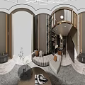 Elegant Modern Dining and Living Room Interior With Open Marble Sofa Dining Table And Staircase