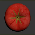 Ripe Red Tomato with Yellow Stem on Dark Background and Clear Reflection