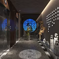 Elegant SPA Sauna Interior With Circular Mirror Sofa Seating Green Plants And Decorative Lights