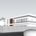 Modern Detached Villa With White Exterior Brown Panel Black Fence Iron Gate And Swimming Pool