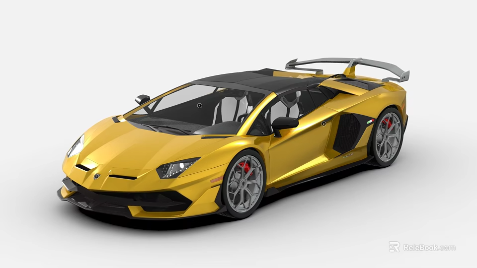 Yellow Supercar With Black Roof Rear Spoiler And Red Brake Calipers 3d model 