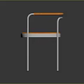 Elegant Modern Chair Featuring Orange Cushion And Silver Metal Curved Armrests