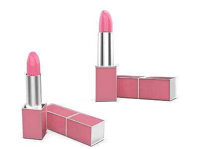 Pink Lipstick Cosmetics With Silver Tube And Square Packaging Design 3d model