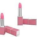 Pink Lipstick Cosmetics With Silver Tube And Square Packaging Design