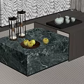 Modern Marble Top Coffee Table With Green Apples Hourglass Decor And Storage Compartment