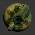 Hand Carved Ancient Pottery Jug With Green Yellow Glaze Floral Patterns Bird Head Spout Handle Design