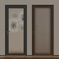 Elegant Glass Doors With Dark And Wooden Frames And Intricate Patterns 3d model
