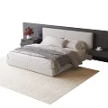 Modern Double Bed with Gray Headboard Nightstands Vase and Red Flowers in Bedroom Interior