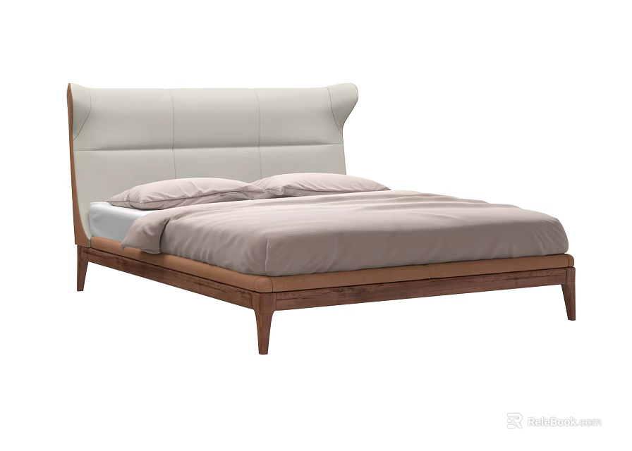 Double Bed With Upholstered Headboard And Wooden Frame In Light Modern Design 3d model